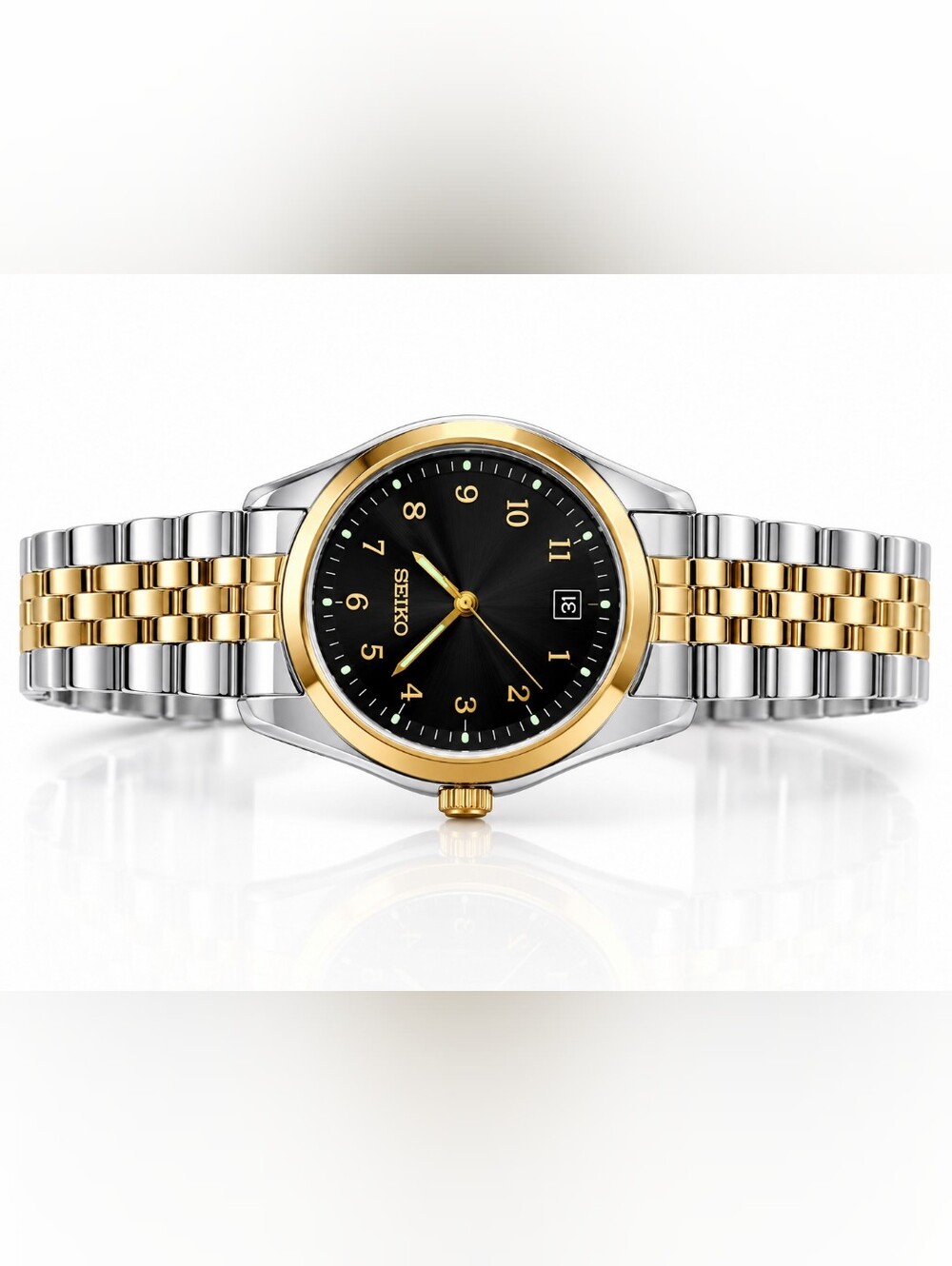 Seiko Two-Tone Gold and Silver Watch with Black Dial